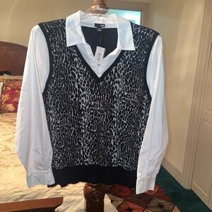 East 5th JCPenny Layered 2X White & Black Cheetah Print Blouse Top